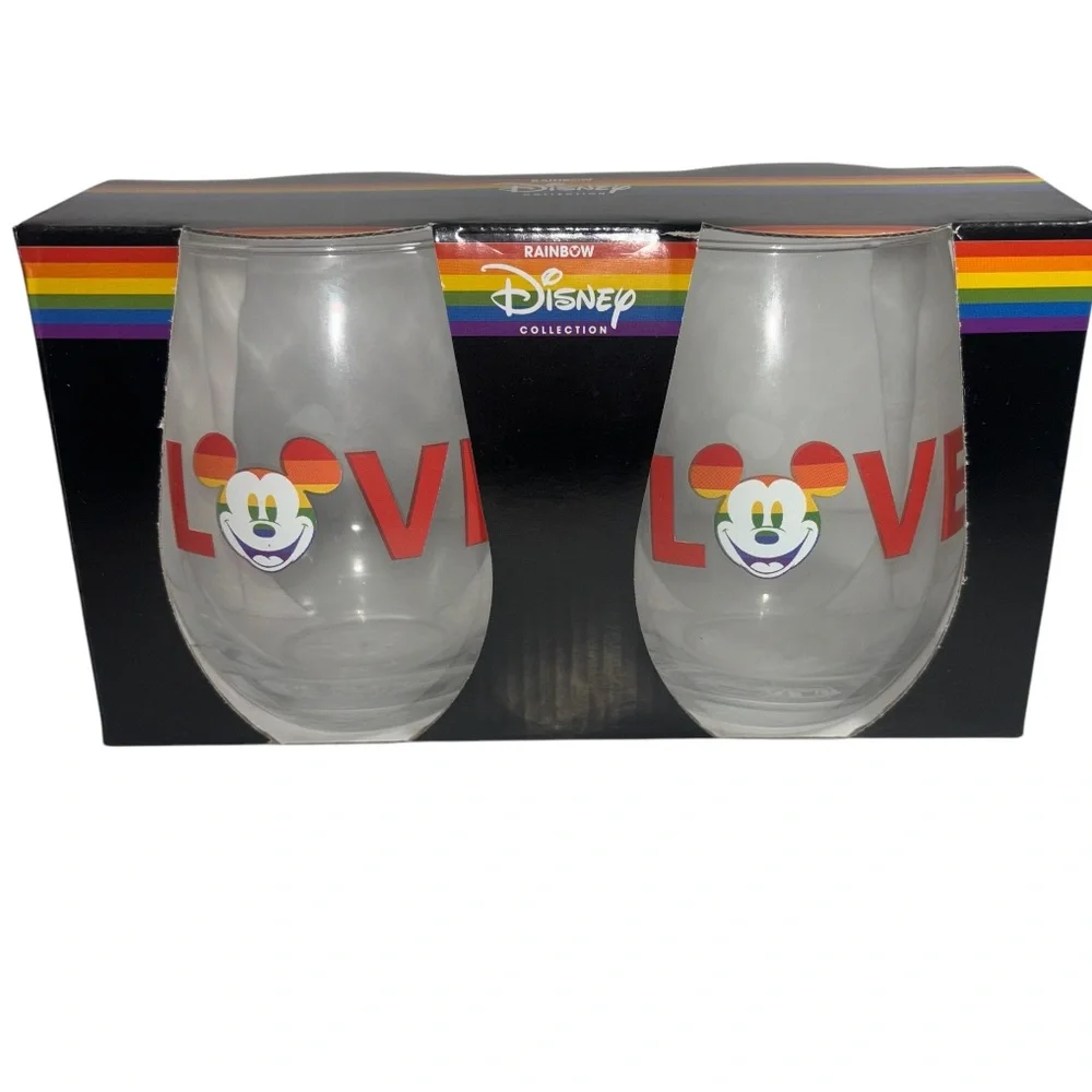 Disney Mickey Mouse Tear Drop 20 oz Glass Tumblers Set Rainbow Collection
